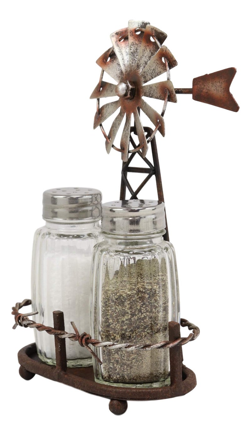 Ebros Gift إيبروس 6.5" ارتفاع طراز ريفي مزرعة زراعية طاحونة هوائية حامل مجموعة ملح وفلفل عرض في مركز ديكور المطبخ الغربي في تشطيب برونزي قديم - Image 2